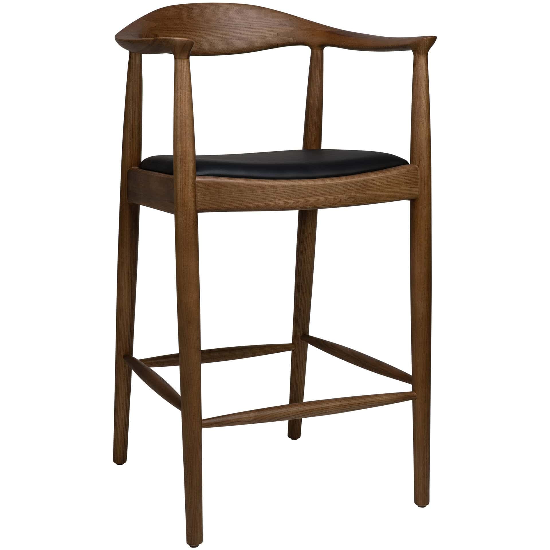 Nordic Barhocker Niedrig - Eschenholz - Schwarzes Kunstleder