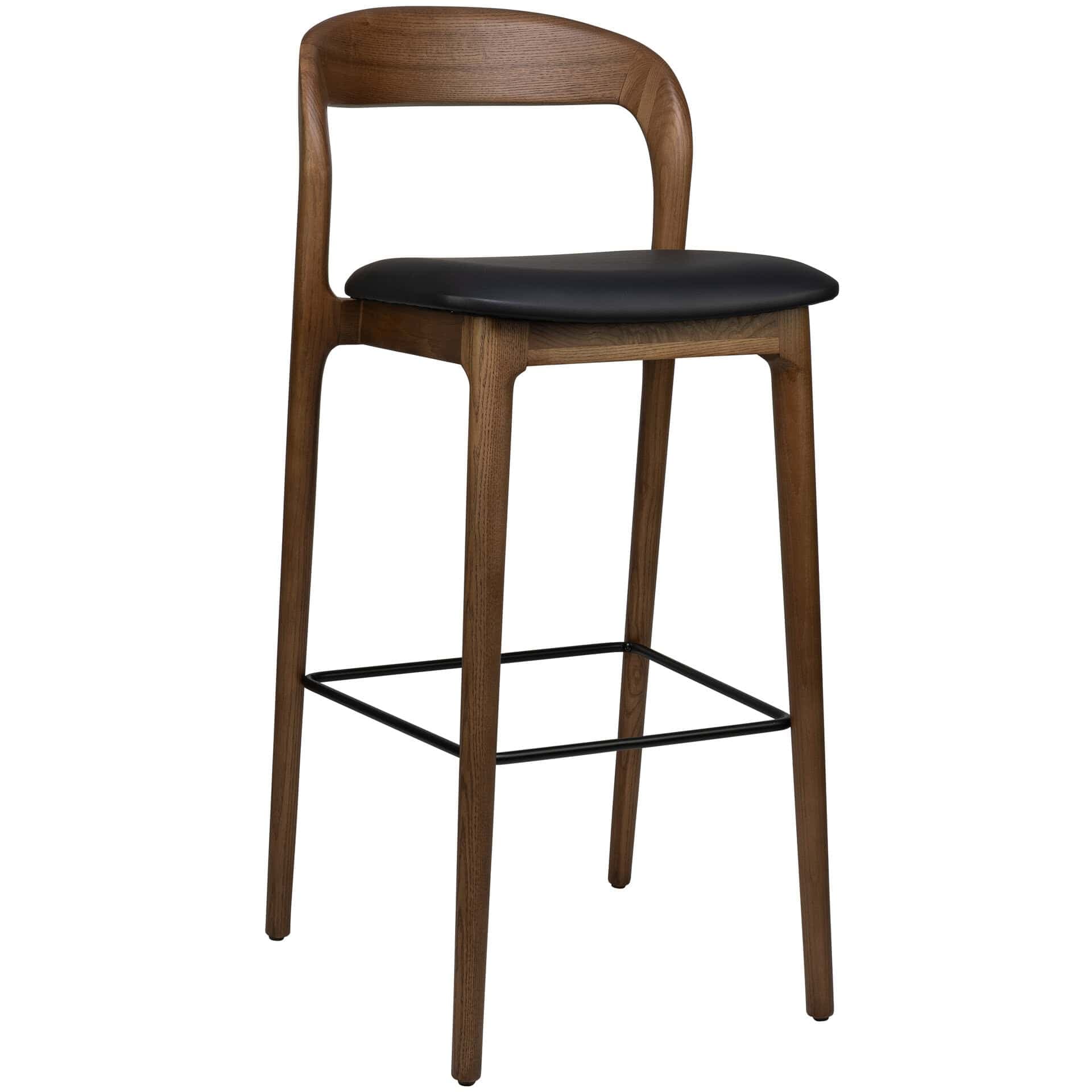 Zenn Barhocker - Eschenholz - Schwarzes Kunstleder